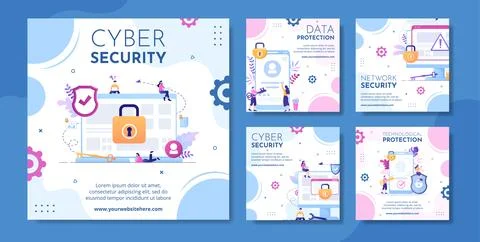 Cyber Security Social Media Post Template Hand Drawn Cartoon Flat Illustratio Stock Illustration