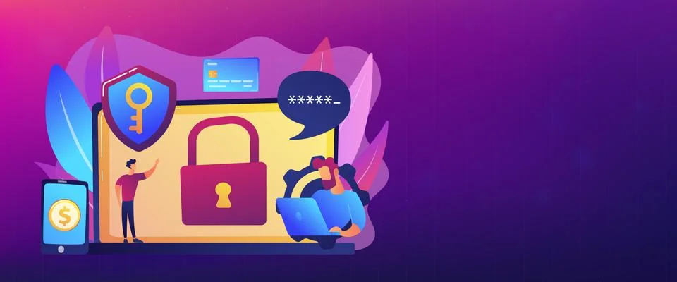 Cyber security software concept banner header. Illustrazione stock