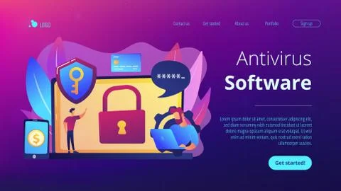 Cyber security software concept landing page. Illustrazione stock