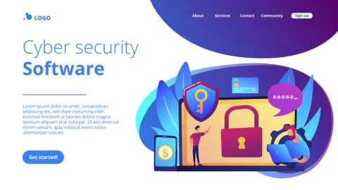 Cyber security software concept landing page. Stock Illustration
