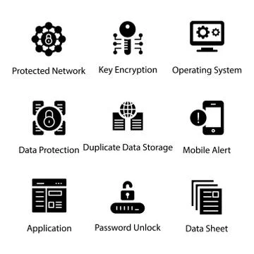 Cyber Security Solid Icons Pack Illustrazione stock
