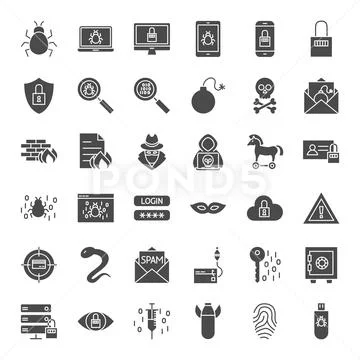 Cyber Security Solid Web Icons Stock Illustration