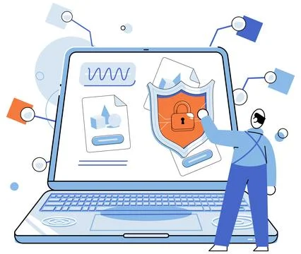 Cyber security. Support from experts is essential in building solid cyber Stock Illustration