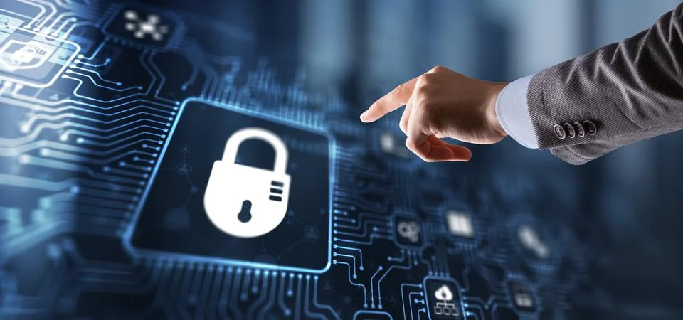 Cyber security system abstract technology background. Technology concept Stock Photos