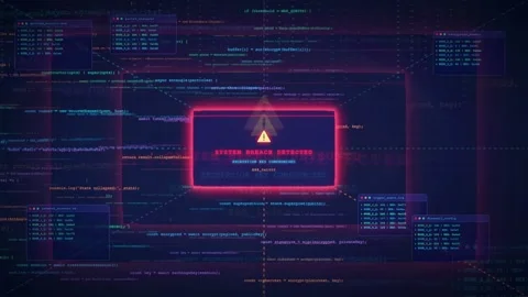 Cyber Security System Breach Warning Alert on Digital Code Background Stock Footage 341068470