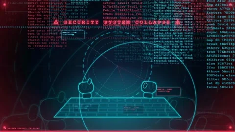 Cyber Security System Collapse Alert with Futuristic Neon Hacker Interface and Stock Footage 341457369