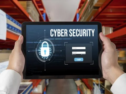 Cyber security system on computer screen protect private information snugly Stock Photos