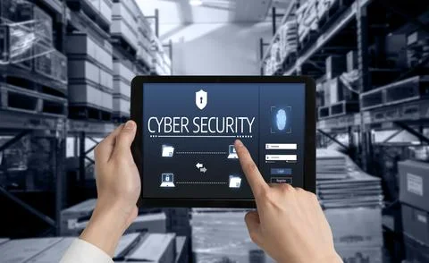 Cyber security system on computer screen protect private information snugly Stock Photos