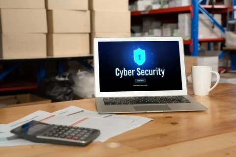 Cyber security system on computer screen protect private information snugly Stock Photos