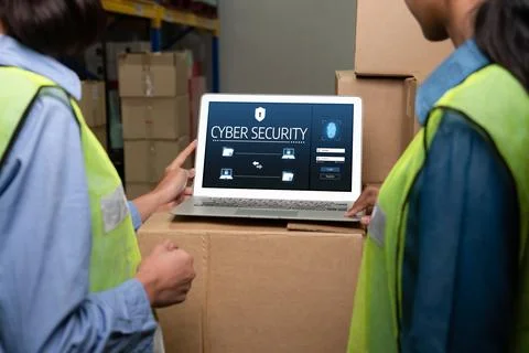 Cyber security system on computer screen protect private information snugly Stock Photos