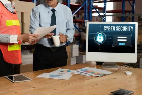 Cyber security system on computer screen protect private information snugly Foto stock