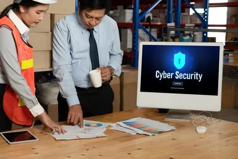 Cyber security system on computer screen protect private information snugly Stock Photos