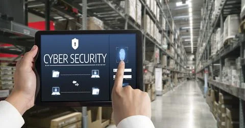 Cyber security system on computer screen protect private information snugly Stock Photos