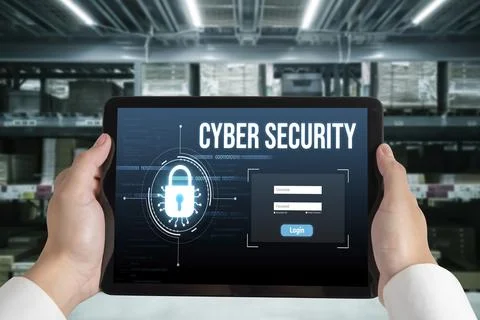 Cyber security system on computer screen protect private information snugly Stock Photos