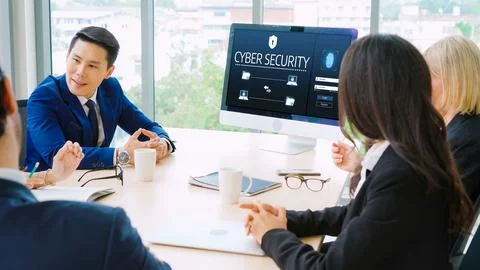 Cyber security system on computer screen protect private information snugly Stock Photos