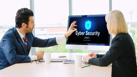 Cyber security system on computer screen protect private information snugly Stock Photos