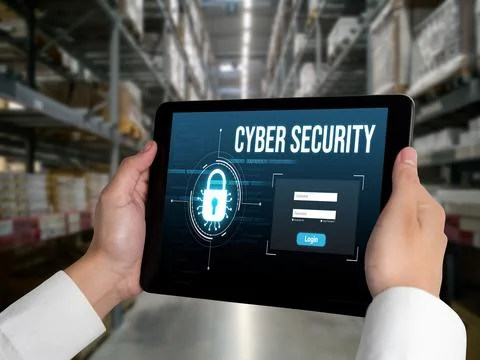 Cyber security system on computer screen protect private information snugly Stock Photos