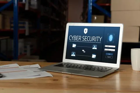 Cyber security system on computer screen protect private information snugly Stock Photos
