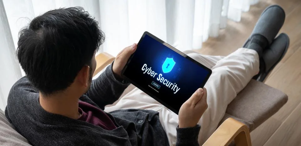 Cyber security system on computer screen protect private information snugly Stock Photos