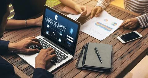 Cyber security system on computer screen protect private information snugly Stock Photos