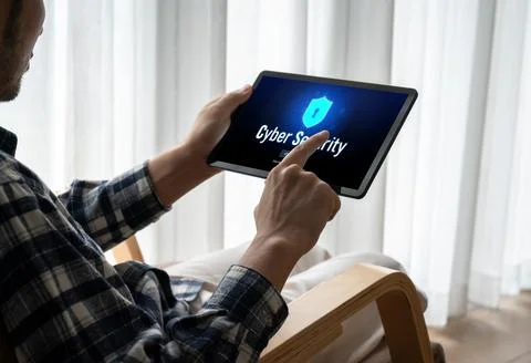 Cyber security system on computer screen protect private information snugly Stock Photos