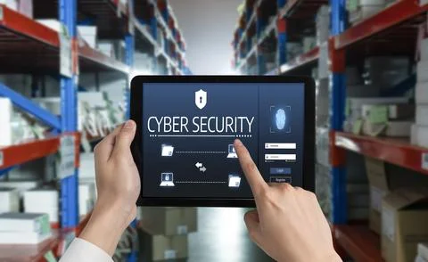 Cyber security system on computer screen protect private information snugly Stock Photos