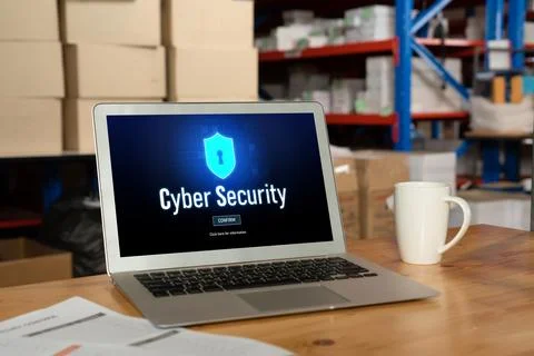 Cyber security system on computer screen protect private information snugly Stock Photos