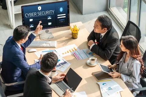 Cyber security system on computer screen protect private information snugly Foto stock