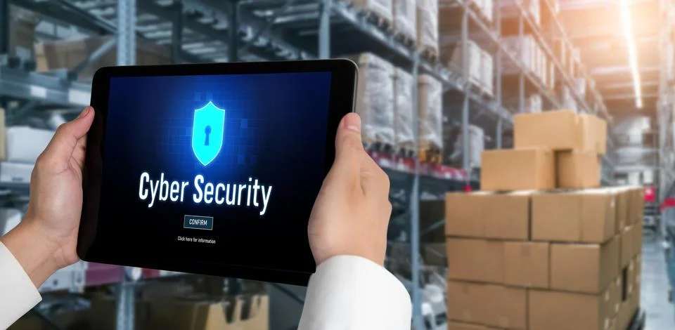 Cyber security system on computer screen protect private information snugly Stock Photos