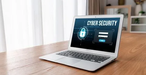 Cyber security system on computer screen protect private information snugly Stock Photos