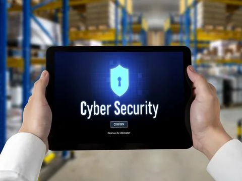 Cyber security system on computer screen protect private information snugly Stock Photos