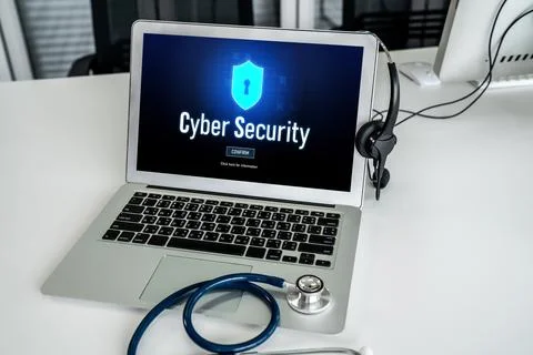Cyber security system on computer screen protect private information snugly Stock Photos