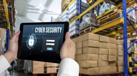 Cyber security system on computer screen protect private information snugly Stock Photos