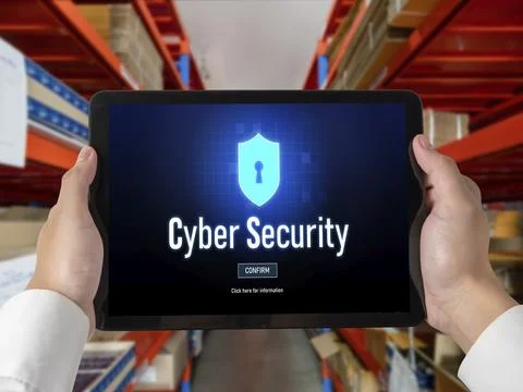 Cyber security system on computer screen protect private information snugly Stock Photos