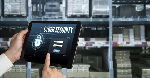 Cyber security system on computer screen protect private information snugly Stock Photos
