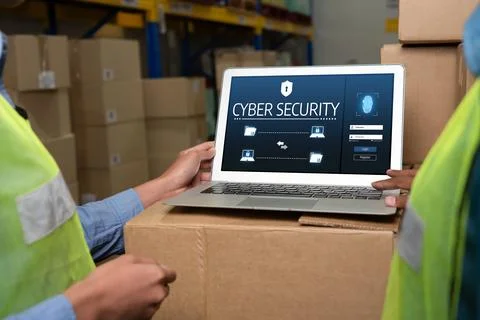 Cyber security system on computer screen protect private information snugly 库存照片