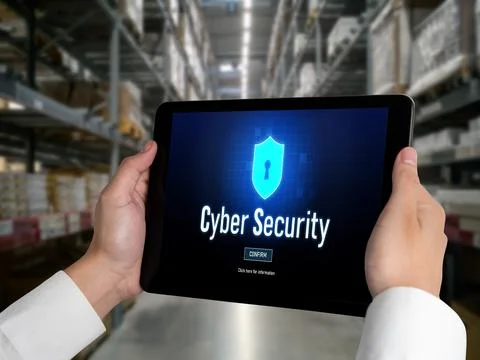 Cyber security system on computer screen protect private information snugly Stock Photos