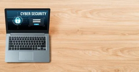 Cyber security system on computer screen protect private information snugly Stock Photos