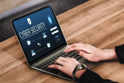 Cyber security system on computer screen protect private information snugly Stock Photos