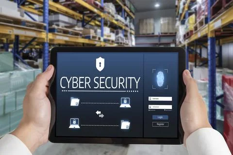 Cyber security system on computer screen protect private information snugly Stock Photos
