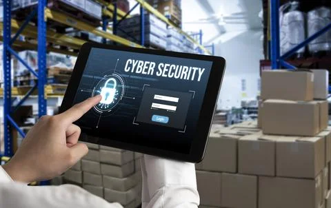 Cyber security system on computer screen protect private information snugly Stock Photos