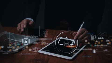 Cyber Security system Protects Data Information Safe Storage Networks. busi.. Stock Photos