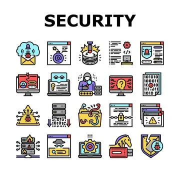 Cyber Security System Technology Icons Set Vector 库存插图