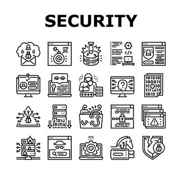 Cyber Security System Technology Icons Set Vector Stockillustratie