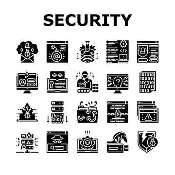 Cyber Security System Technology Icons Set Vector 库存插图