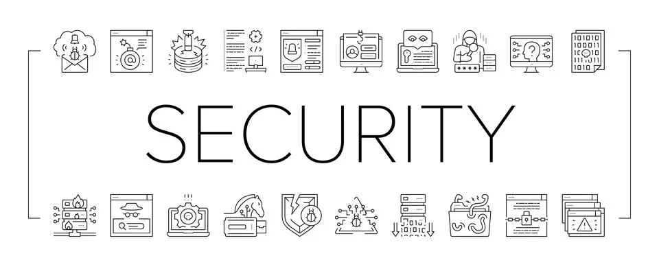 Cyber Security System Technology Icons Set Vector . 库存插图