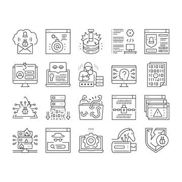 Cyber Security System Technology Icons Set Vector . 库存插图