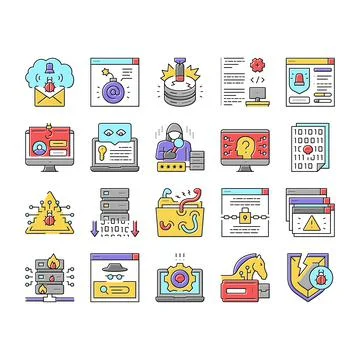Cyber Security System Technology Icons Set Vector . 库存插图