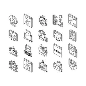 Cyber Security System Technology isometric icons set vector Stock Illustration
