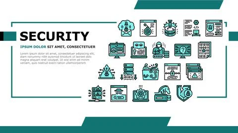 Cyber Security System Technology Landing Header Vector Stock Illustration